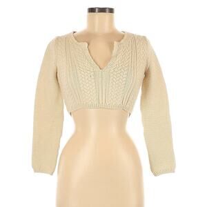 IRO Cropped V-Neck Sweater 100% Wool in Cream Size Small New With Tag